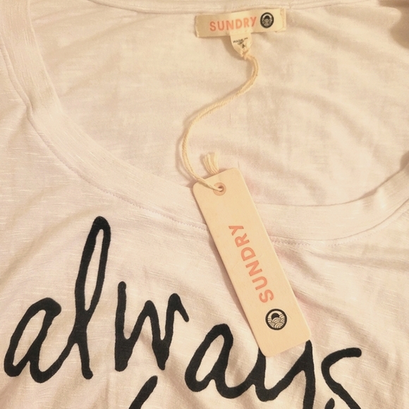 NWT SUNDRY x ANTHROPOLOGIE Always Late White Long Sleeves Roundneck Tee Shirt - Picture 3 of 6